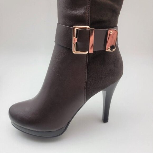 Tall high heel brown boots with side zipper and deco buckle - Picture 4 of 6